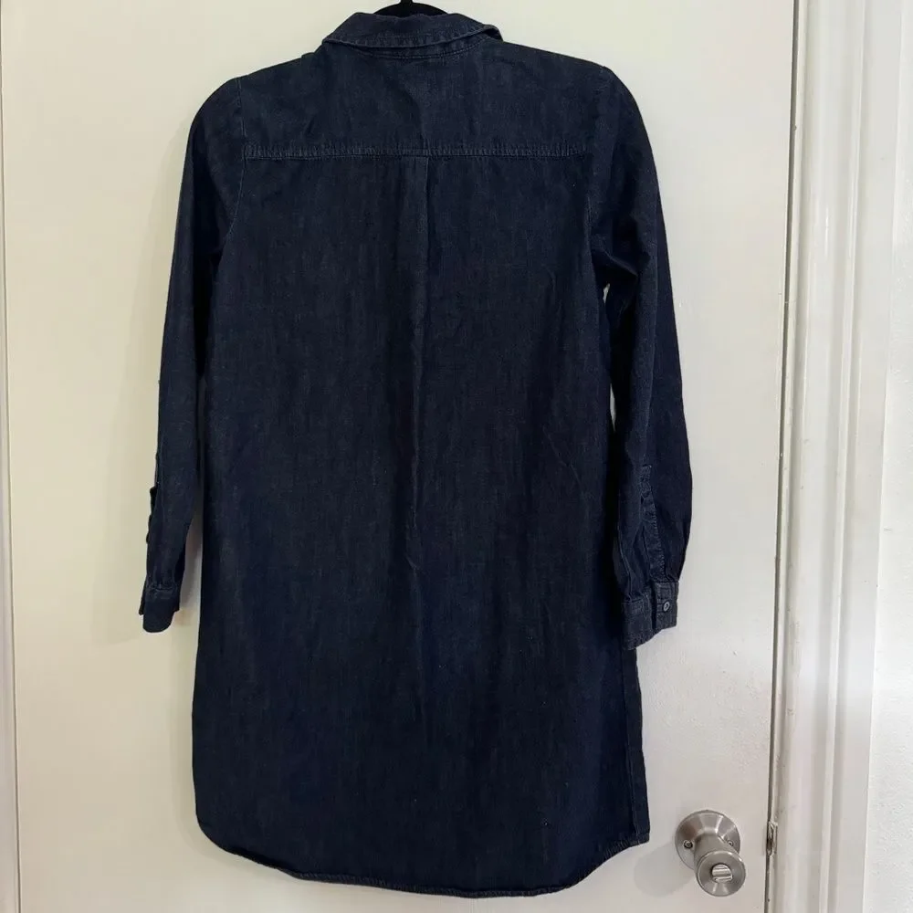 LOFT Size Small Petite Collared, button placket, long sleeve, denim Midi dress